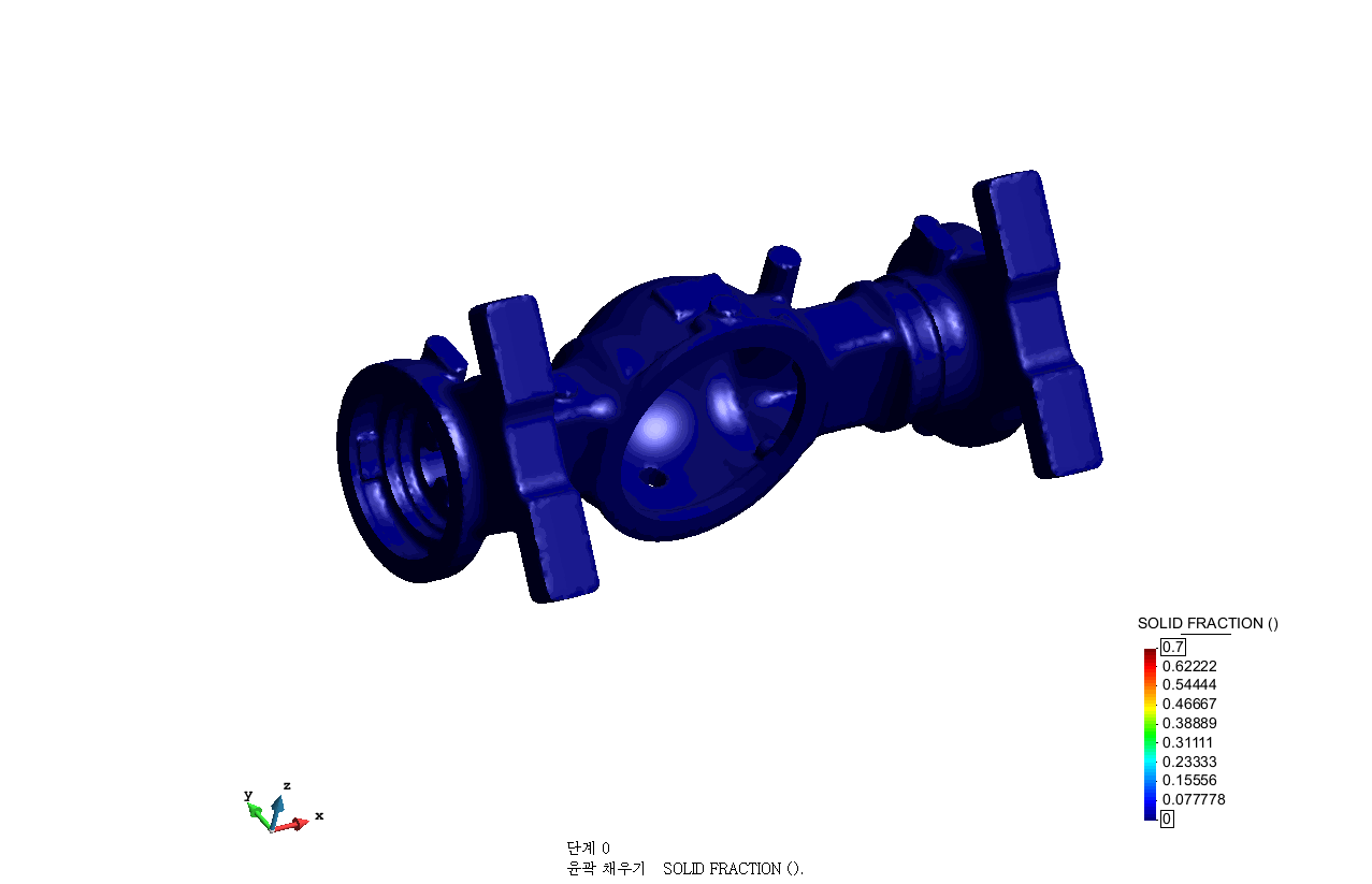 Blue model displaying solid-fraction analysis results with a color legend